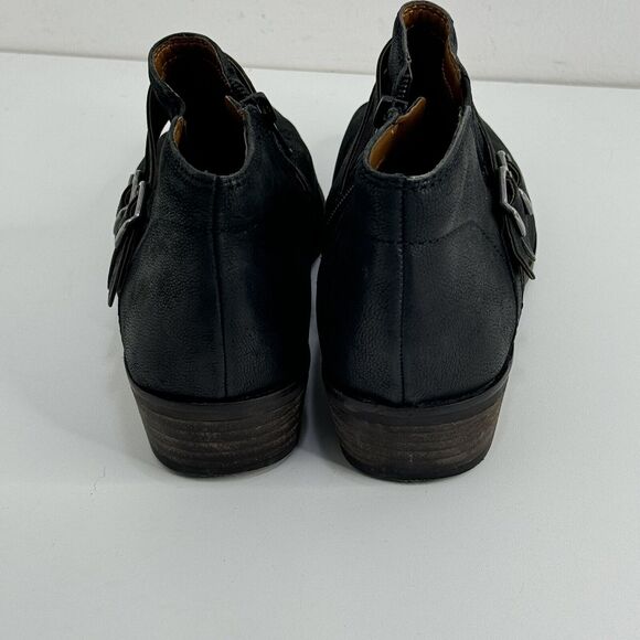 Lucky Brand Ankle Black Pebble Leather Pointed Toe Stacked Heel Boots Bootie 8.5 - Picture 5 of 8